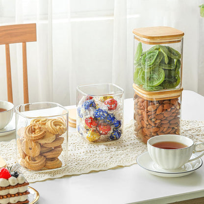 Square Airtight Glass Spice Jar with Bamboo Lid – 220ml