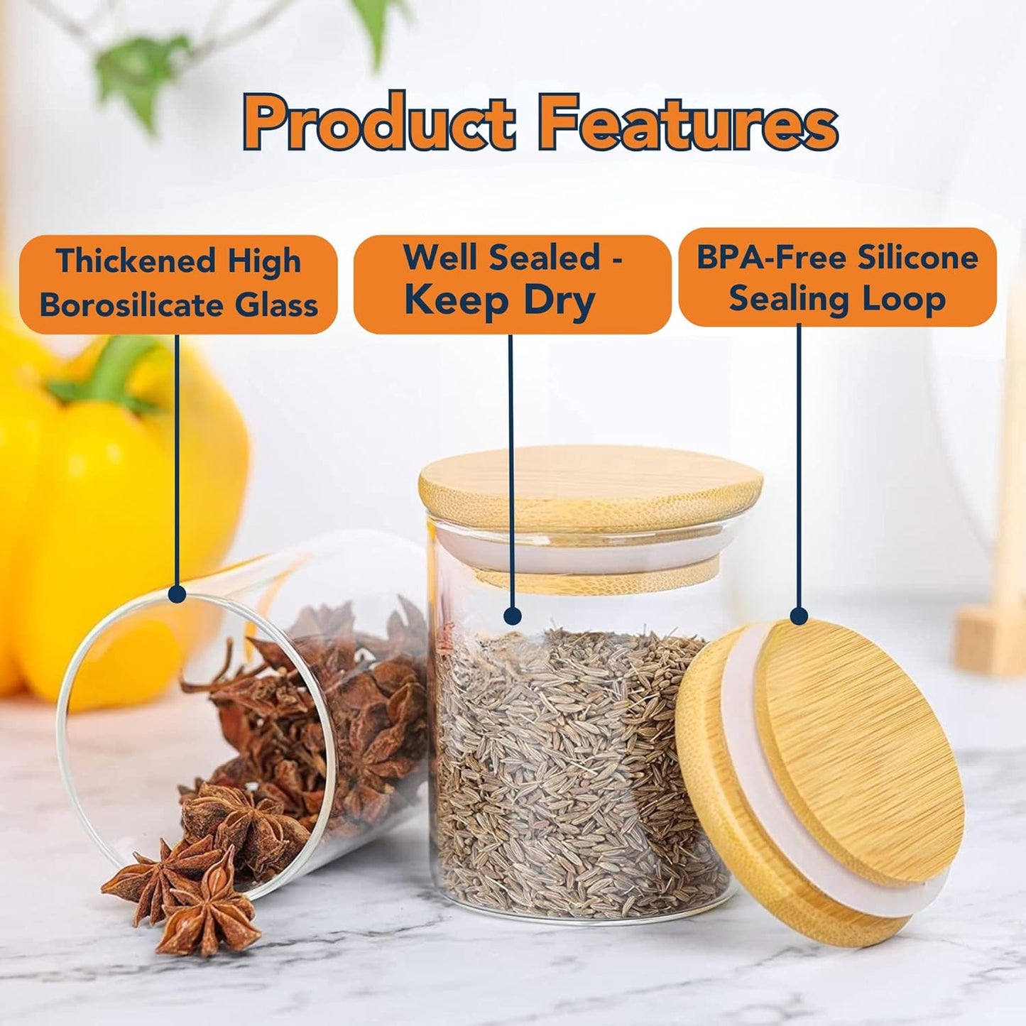 Circular Airtight Glass Spice Jar with Bamboo Lid –220ml