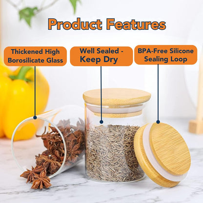 Circular Airtight Glass Spice Jar with Bamboo Lid –220ml