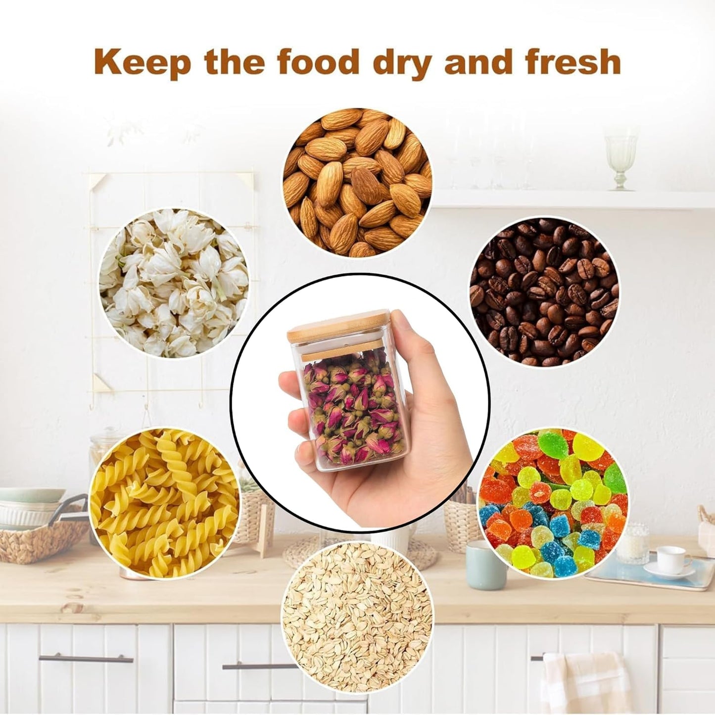 Square Airtight Glass Spice Jar with Bamboo Lid – 220ml