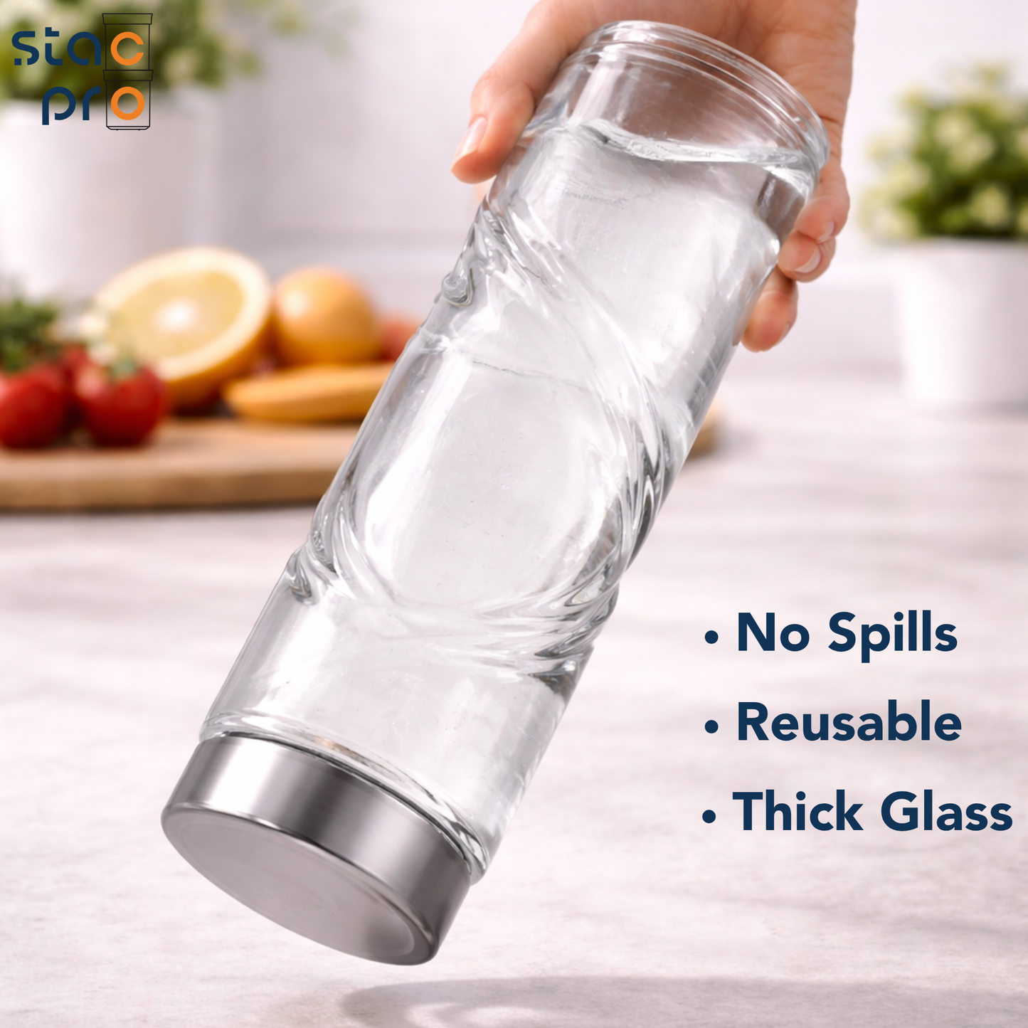 Glass Water Bottle with Steel Lid- 750ml, Hurricane