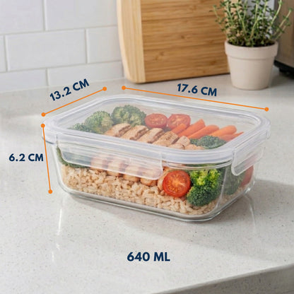 Borosilicate Glass Lunch Box with Leak-Proof Lid (Single Compartment)