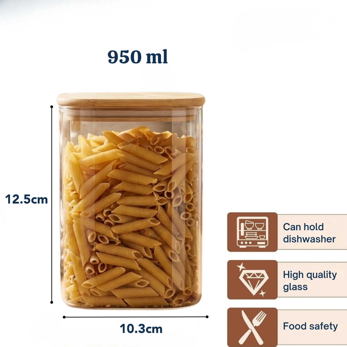Square Airtight Glass Spice Jar with Bamboo Lid – 750ml