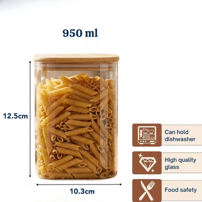 Square Airtight Glass Spice Jar with Bamboo Lid – 750ml