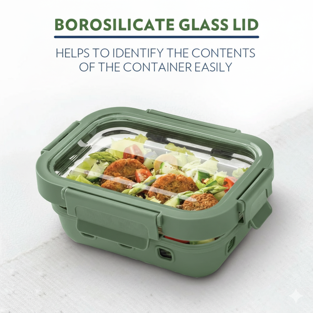 StacPro Griplok Borosilicate Glass Lunch Box – Forest Green | Leakproof Lid & Silicone Sleeve