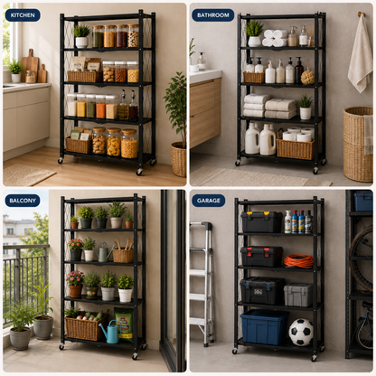 StacPro Collapsible Metal Storage Rack with Wheels | Multipurpose Heavy-Duty Shelf for Home, Kitchen & Office