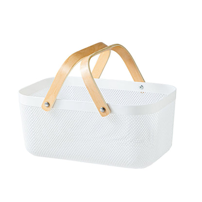 Mesh Storage Basket with Wooden Handle - Rectangular