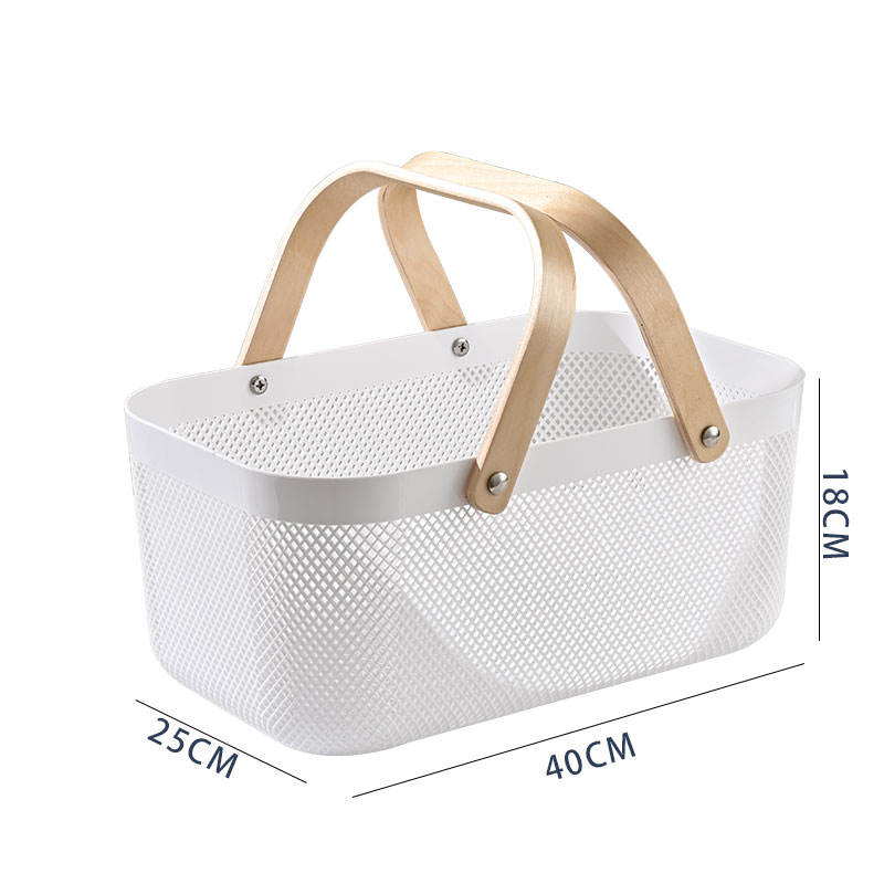 Mesh Storage Basket with Wooden Handle - Rectangular