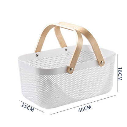 Mesh Storage Basket with Wooden Handle - Rectangular