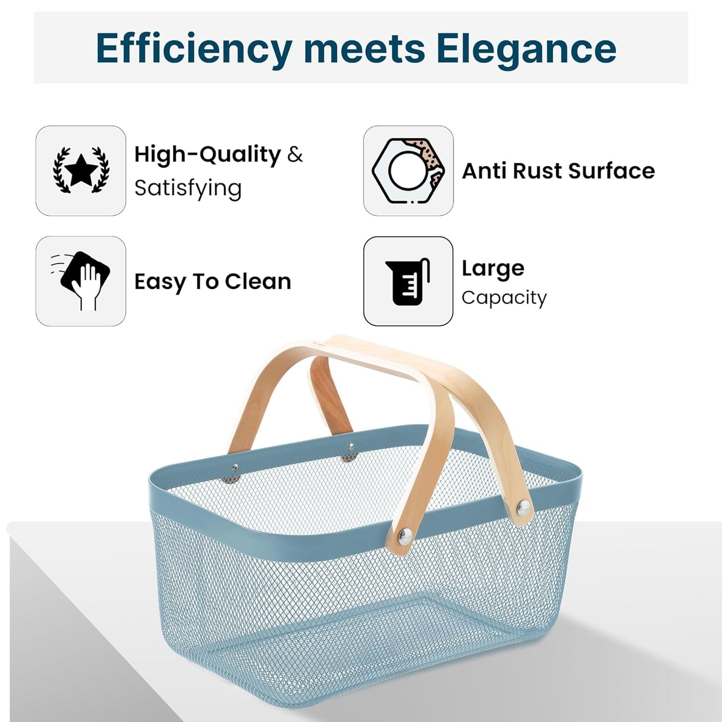 Mesh Storage Basket with Wooden Handle - Rectangular