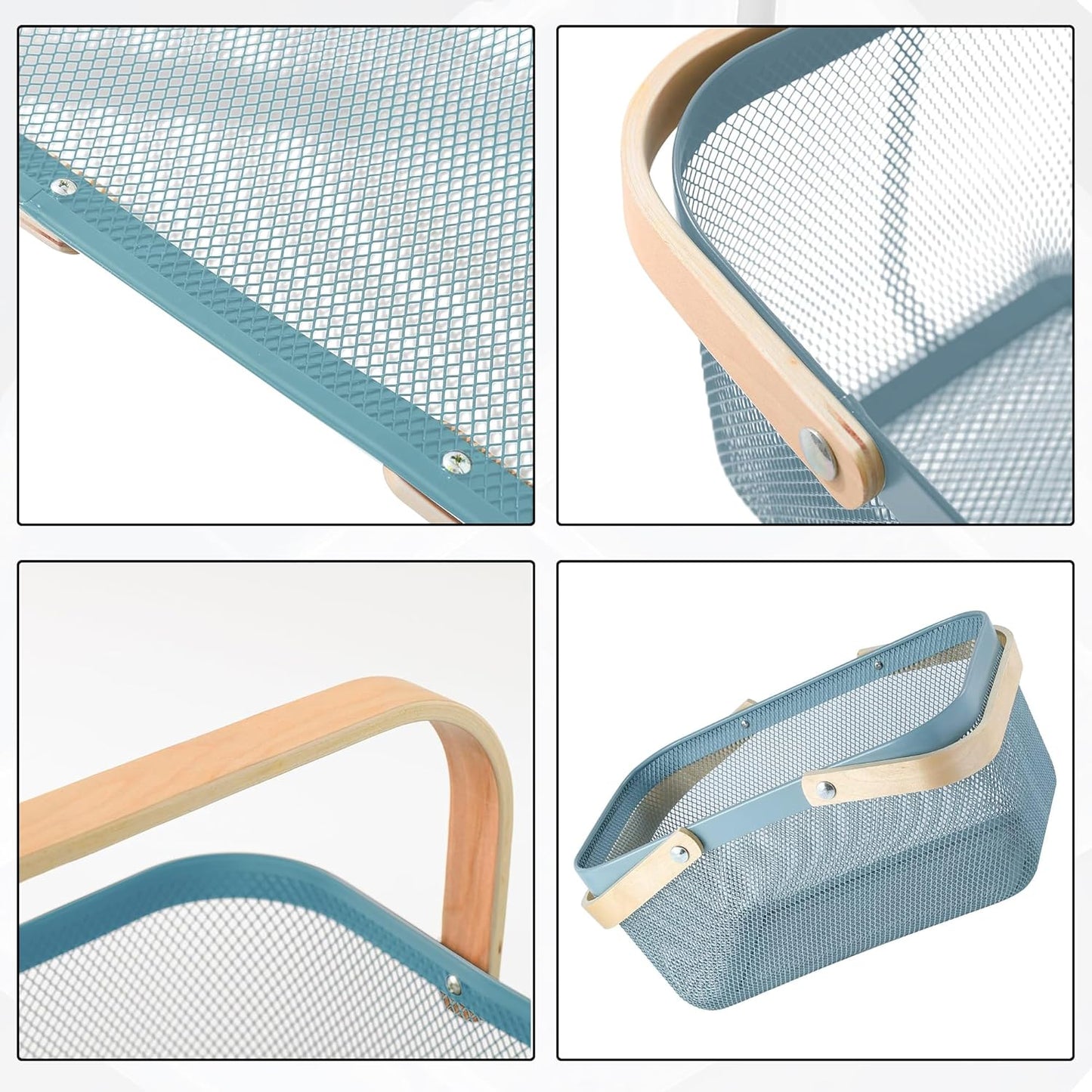 Mesh Storage Basket with Wooden Handle - Rectangular