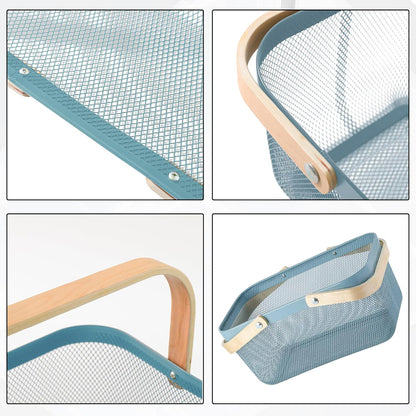 Mesh Storage Basket with Wooden Handle - Rectangular