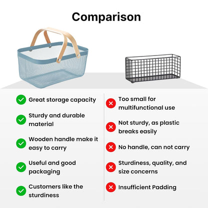 Mesh Storage Basket with Wooden Handle - Rectangular