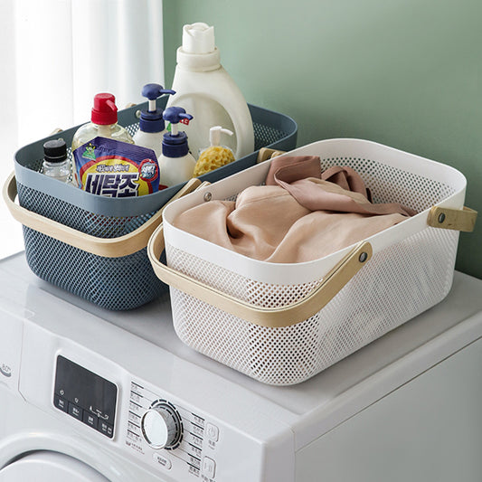 Mesh Storage Basket with Wooden Handle - Rectangular