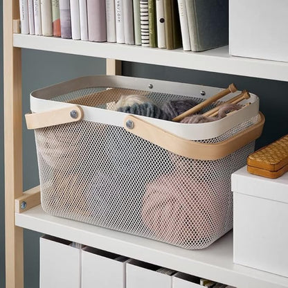 Mesh Storage Basket with Wooden Handle - Rectangular
