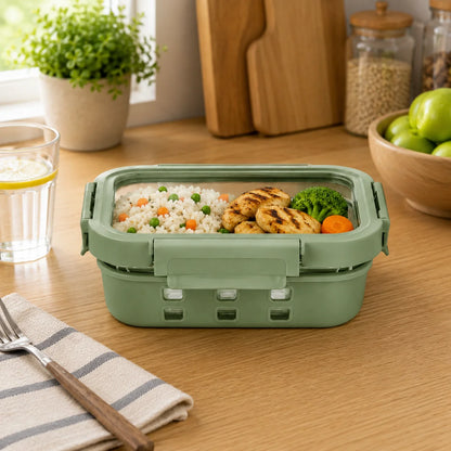 StacPro Griplok Borosilicate Glass Lunch Box – Forest Green | Leakproof Lid & Silicone Sleeve