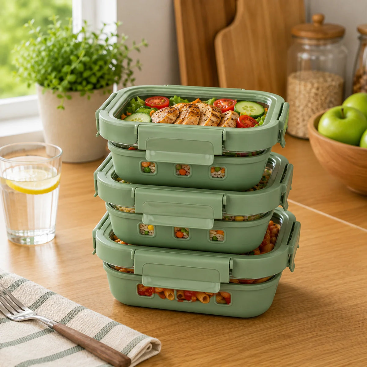 StacPro Griplok Borosilicate Glass Lunch Box – Forest Green | Leakproof Lid & Silicone Sleeve