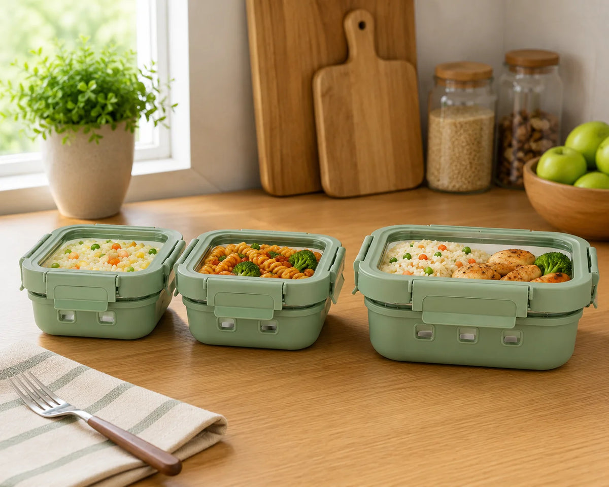 StacPro Griplok Borosilicate Glass Lunch Box – Forest Green | Leakproof Lid & Silicone Sleeve