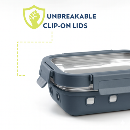 Borosilicated Glass Lunchbox with Antislip Silicone Cover and 4-Side Lock Lid- Glacier Blue