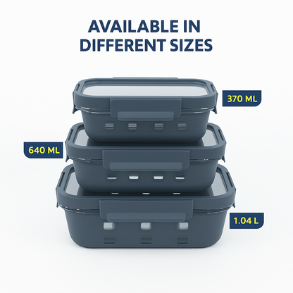 Borosilicated Glass Lunchbox with Antislip Silicone Cover and 4-Side Lock Lid- Glacier Blue