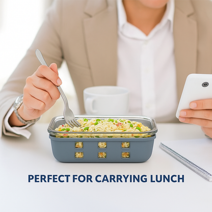 Borosilicated Glass Lunchbox with Antislip Silicone Cover and 4-Side Lock Lid- Glacier Blue