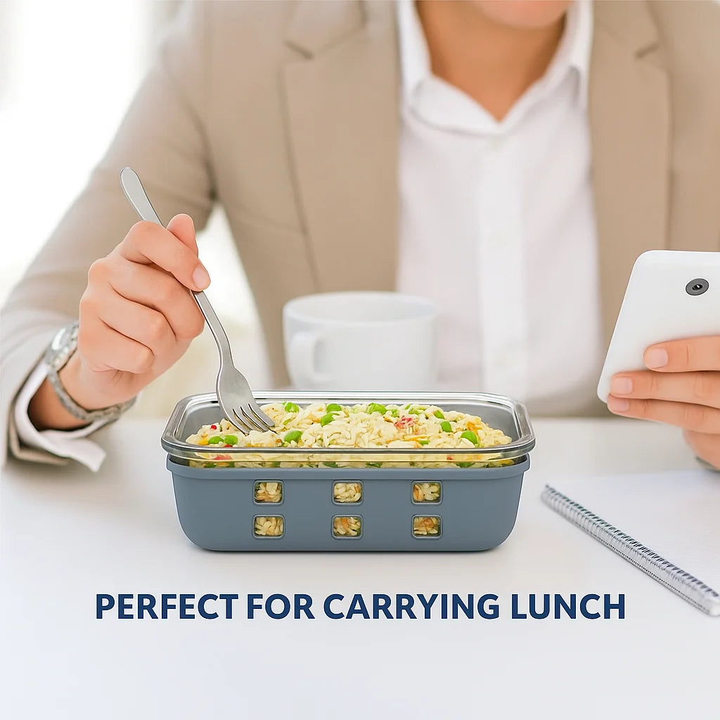 StacPro Griplok Borosilicate Glass Lunch Box – Glacier Blue | Leakproof Grip-Lock Lid & Silicone Sleeve