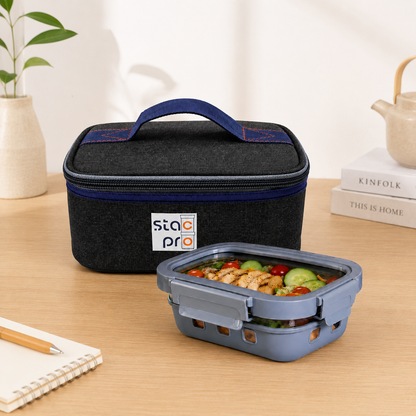 StacPro Griplok Borosilicate Glass Lunch Box – Glacier Blue | Leakproof Grip-Lock Lid & Silicone Sleeve