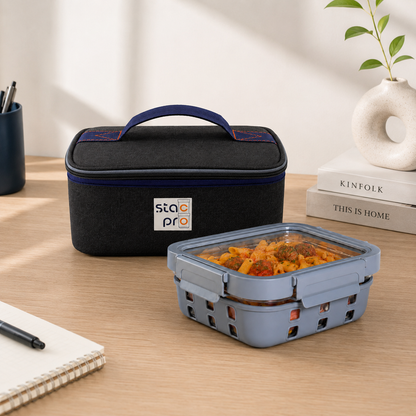 StacPro Griplok Borosilicate Glass Lunch Box – Glacier Blue | Leakproof Grip-Lock Lid & Silicone Sleeve