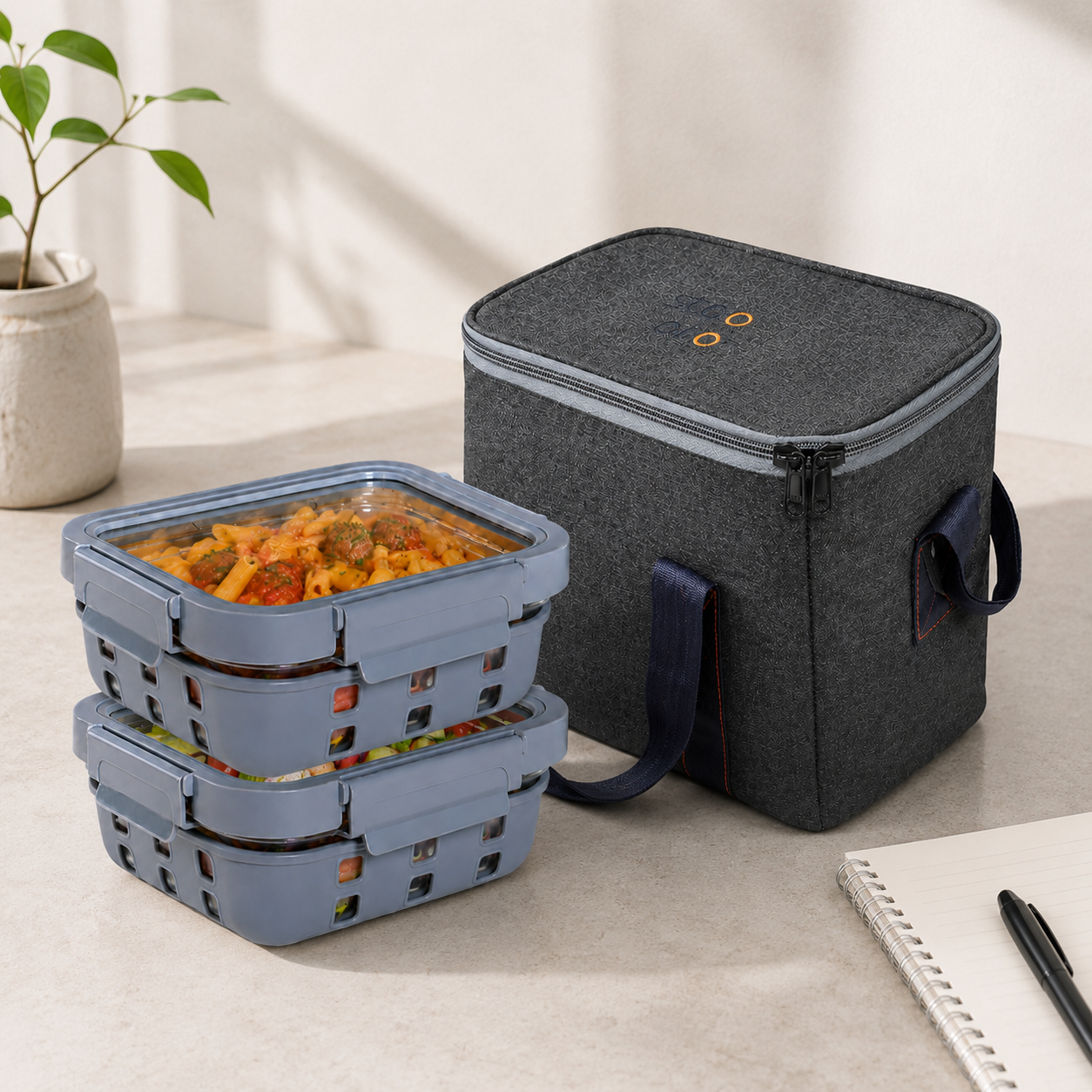 StacPro Griplok Borosilicate Glass Lunch Box – Glacier Blue | Leakproof Grip-Lock Lid & Silicone Sleeve