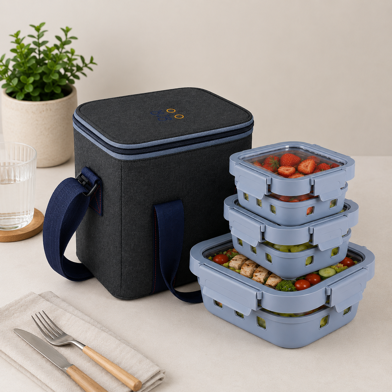 StacPro Griplok Borosilicate Glass Lunch Box – Glacier Blue | Leakproof Grip-Lock Lid & Silicone Sleeve