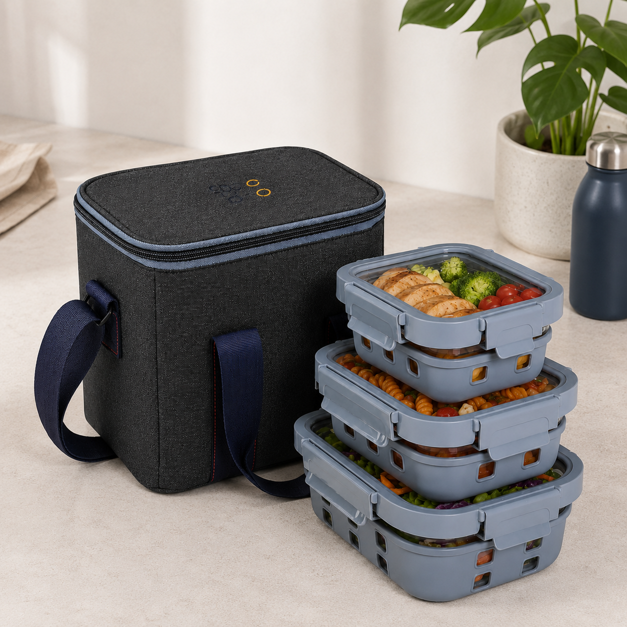 StacPro Griplok Borosilicate Glass Lunch Box – Glacier Blue | Leakproof Grip-Lock Lid & Silicone Sleeve