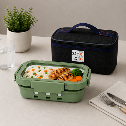 StacPro Griplok Borosilicate Glass Lunch Box – Forest Green | Leakproof Lid & Silicone Sleeve