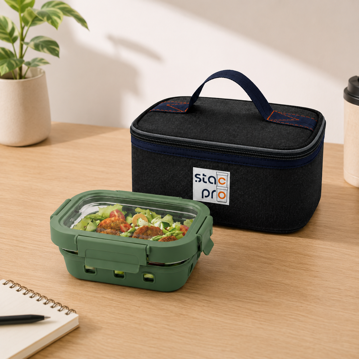 StacPro Griplok Borosilicate Glass Lunch Box – Forest Green | Leakproof Lid & Silicone Sleeve