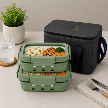StacPro Griplok Borosilicate Glass Lunch Box – Forest Green | Leakproof Lid & Silicone Sleeve