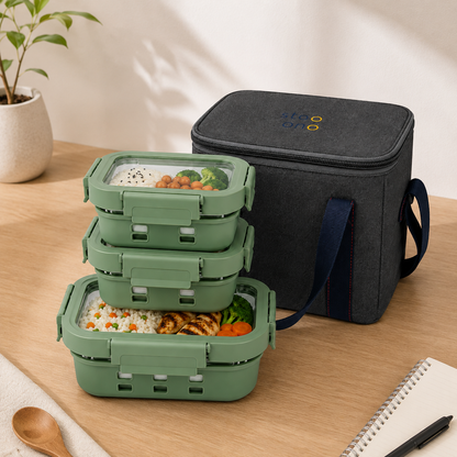 StacPro Griplok Borosilicate Glass Lunch Box – Forest Green | Leakproof Lid & Silicone Sleeve