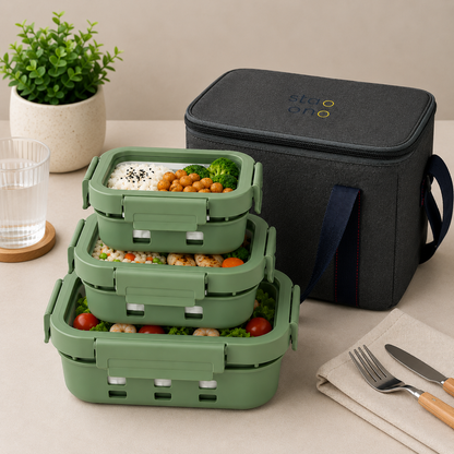 StacPro Griplok Borosilicate Glass Lunch Box – Forest Green | Leakproof Lid & Silicone Sleeve