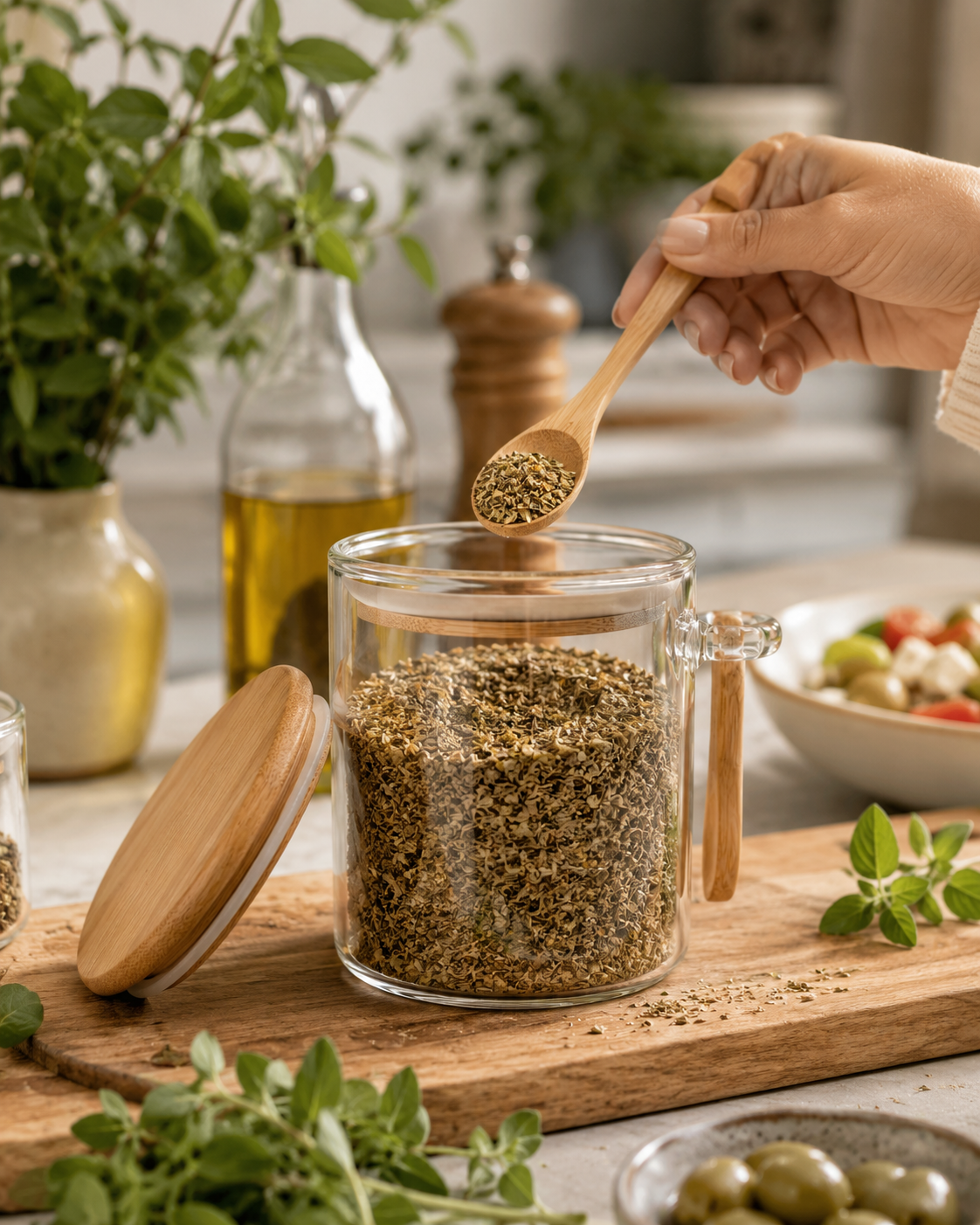 Airtight Glass Jar with Bamboo Lid & Spoon – 350ml