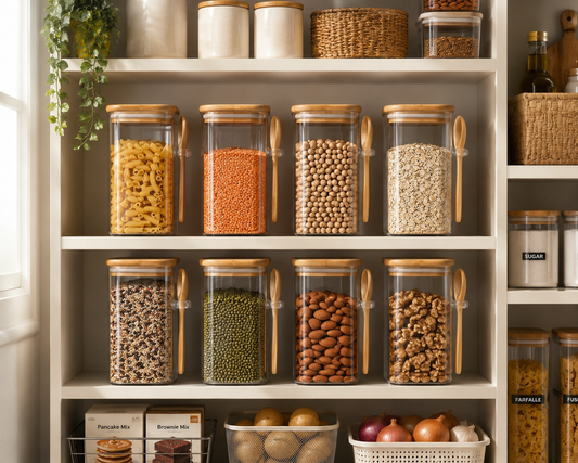 Square Airtight Glass Jar with Bamboo Lid & Spoon – 850ml