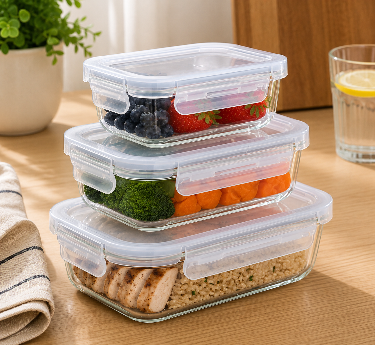 Borosilicate Glass Lunch Box with Leak-Proof Lid (Single Compartment)