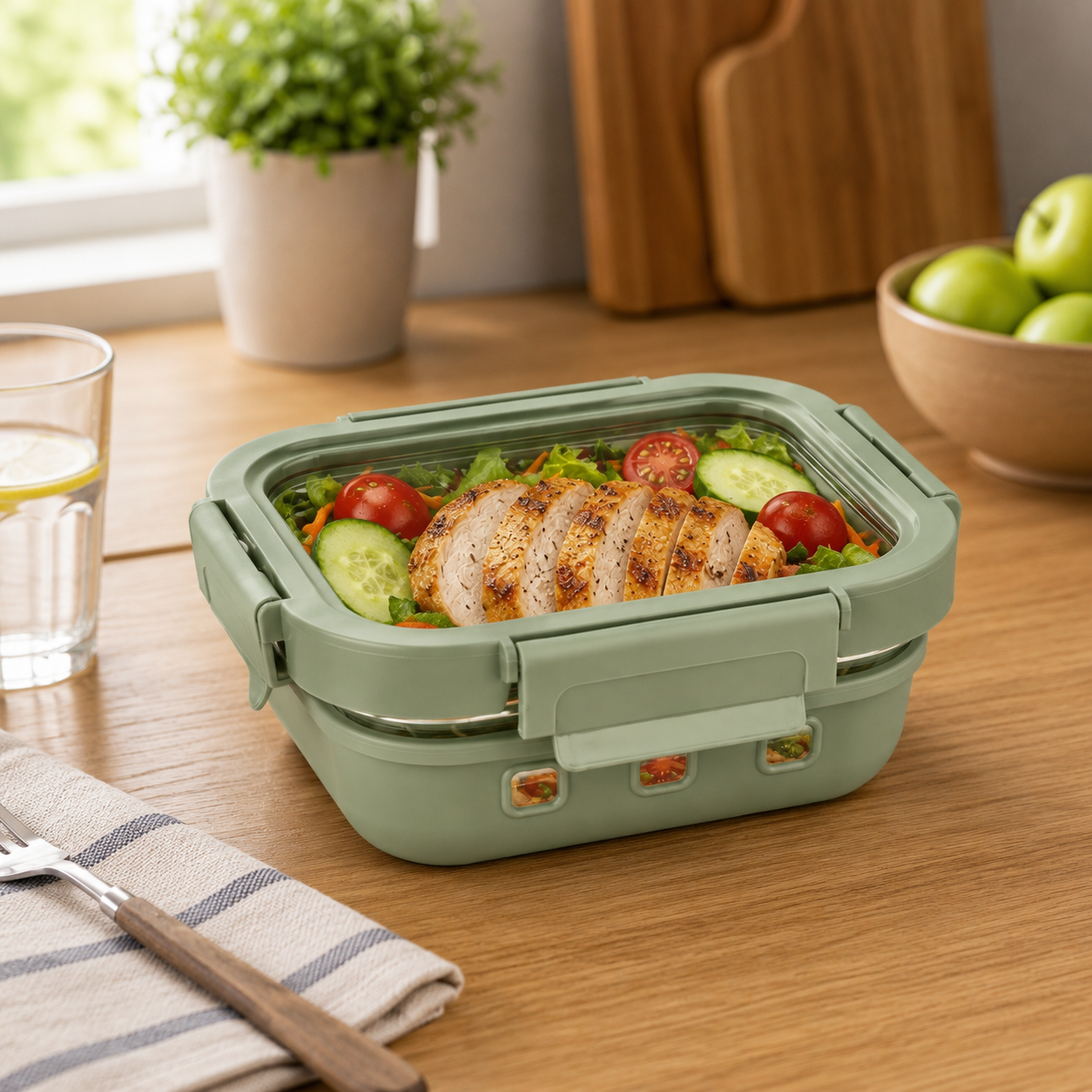 StacPro Griplok Borosilicate Glass Lunch Box – Forest Green | Leakproof Lid & Silicone Sleeve