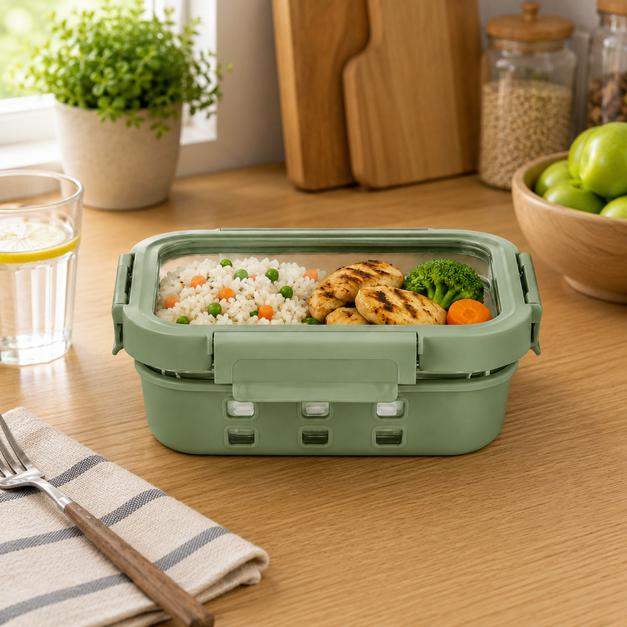 StacPro Griplok Borosilicate Glass Lunch Box – Forest Green | Leakproof Lid & Silicone Sleeve