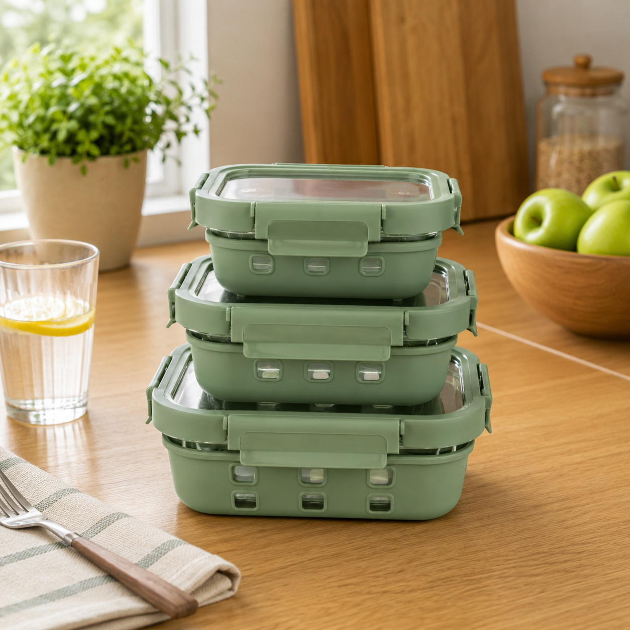 StacPro Griplok Borosilicate Glass Lunch Box – Forest Green | Leakproof Lid & Silicone Sleeve