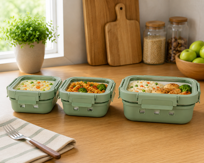StacPro Griplok Borosilicate Glass Lunch Box – Forest Green | Leakproof Lid & Silicone Sleeve