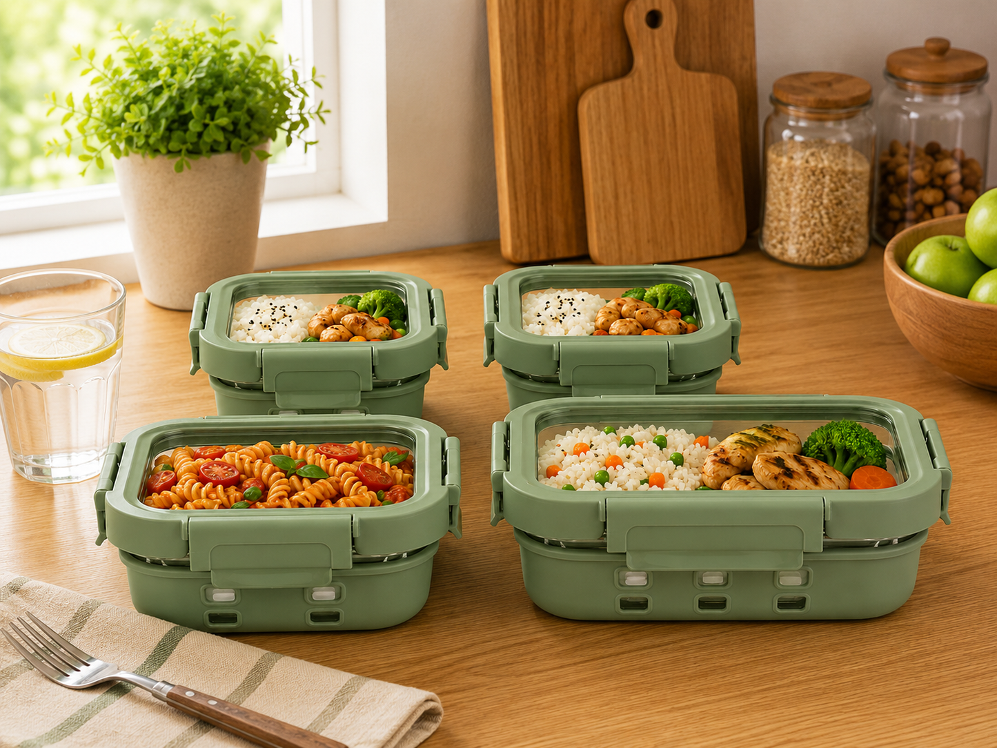 StacPro Griplok Borosilicate Glass Lunch Box – Forest Green | Leakproof Lid & Silicone Sleeve