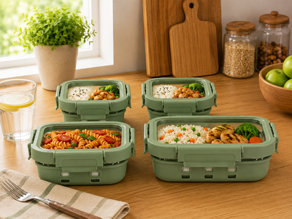StacPro Griplok Borosilicate Glass Lunch Box – Forest Green | Leakproof Lid & Silicone Sleeve