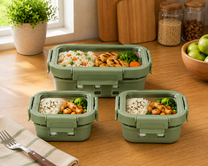 StacPro Griplok Borosilicate Glass Lunch Box – Forest Green | Leakproof Lid & Silicone Sleeve
