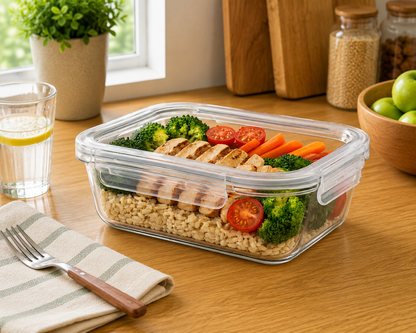 Borosilicate Glass Lunch Box with Leak-Proof Lid (Single Compartment)