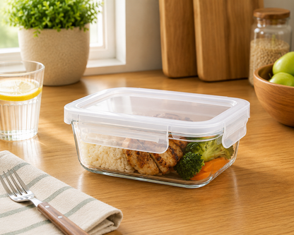 Borosilicate Glass Lunch Box with Leak-Proof Lid (Single Compartment)