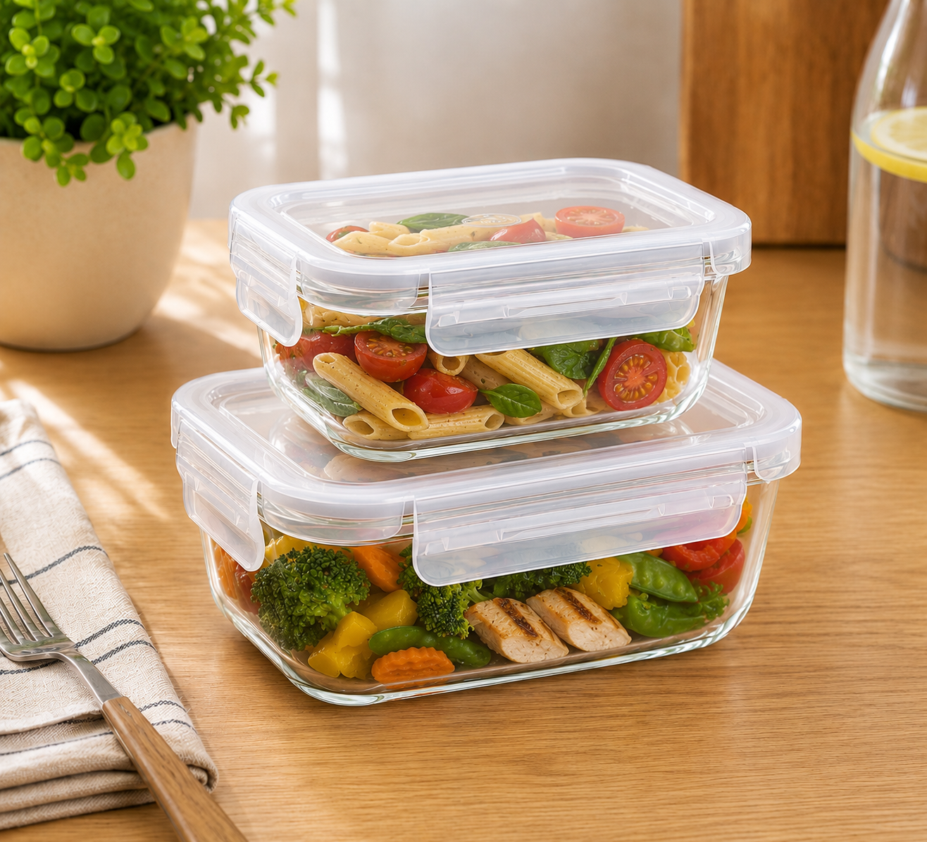 Borosilicate Glass Lunch Box with Leak-Proof Lid (Single Compartment)