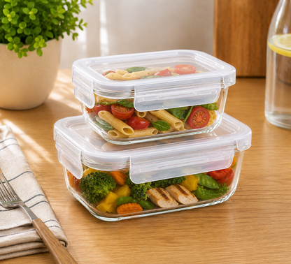 Borosilicate Glass Lunch Box with Leak-Proof Lid (Single Compartment)